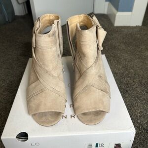 Women's Beige Peep-Toe Ankle Boots